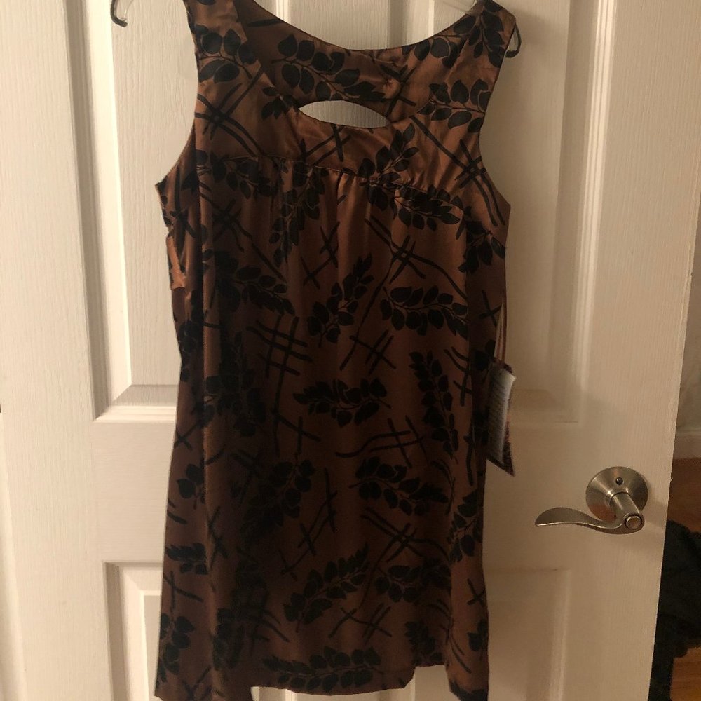 Brown and Black Patterned Dress with Open Back